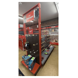 Milwaukee Workwear Freestanding Pegboard Display Rack: Red, Double-Sided with Wire Top