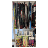 Evergreen Decorative House Flags, Sassafras Switch Mats, and Seasonal Doormats with Metal Display Rack