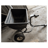 Tow-Behind Broadcast Spreader: Black Hopper, Pneumatic Tires