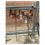 Decorative Metal Garden Stakes: Horse and Horseshoe Design, Copper and Turquoise Finish