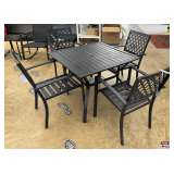 Black Metal Patio Dining Set: Table and Four Lattice-Back Chairs by Outdoor Expressions