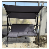 Three-Person Patio Swing with Canopy: Gray Cushions, Black Frame