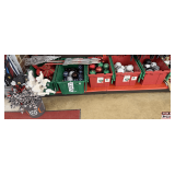 Christmas Decor: Ornaments, Bows, Dove Figurines, Wire Star, and Holiday Storage Boxes