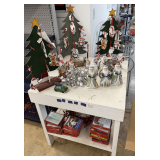 Christmas Decor: Ornaments, Santa Figurines, Wooden Tree Displays, and Leanin' Tree Cards