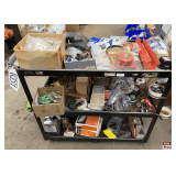 Rolling Service Cart w/ Contents including Pulleys, Trimmer Line, Briggs and Stratton Parts, Paslode Nails, and Hardware