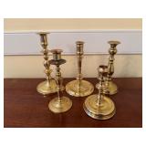 5 Brass Candlesticks in Varying Designs