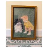 Framed Pastel Artwork of Child and Dog