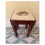 Wooden Stool with Embroidered Floral Top