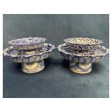 Four Pedestaled Blue and White Offering Bowls, Two