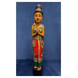 Thai Folk Art Carved Praying Woman, 20.5 Inches Ta