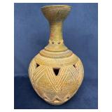 14-Inch Clay Vase with Geometric and Cutout Design