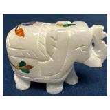 Small Carved Stone Elephant with Inlaid Decoration