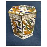 Small Chinese Metal and Enamel Hexagonal Lidded Bo