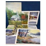 Eight Unsigned Watercolor Works and Studies by Tro
