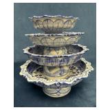 Four Pedestaled Blue and White Nested Offering Bow