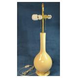 Cream Table Lamp With Brass Base and Double Bulb S