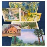 Six Unsigned Artworks and Studies Depicting Rural