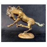 Bronze Rearing Horse Sculpture on Oval Base