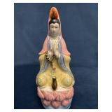 Ceramic Figurine of Guanyin Sitting on a Lotus wit