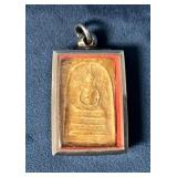 Thai Buddhist Amulet Phra Somdej Encased in Metal