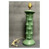 Green Ceramic Table Lamp Tiki/Bamboo-Styled Design