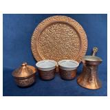 Copper Turkish Coffee Set with Tray, Cups, Pot, an