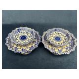 Four Pedestaled Blue and White Offering Bowls, Two