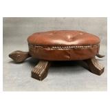 Turtle-Shaped Ottoman Brown Leather Upholstery and