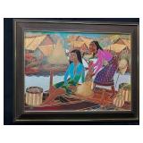 Thai Artwork Depicting Village Life Signed Manoon