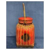 Hand-Painted Chinese Basket with Attached Lid and