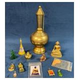 Buddhist Religious Artifacts Including Brass Urn M