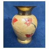 Brass and Enamel Vase with Floral Motif
