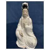 Ceramic Figurine of Guanyin in White Robe Detailin