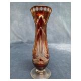 Small Ruby Red Cut-to-Clear Bud Vase with Decorati