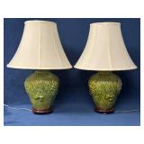 Green Glace Majolica Lamps with Grapevine Pattern