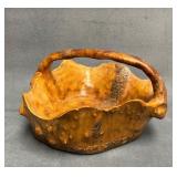 Handcrafted Wooden Burl Basket with Integrated Han