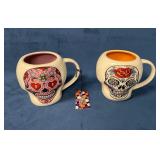 Two Ceramic Day of Dead Skull-Themed Mugs