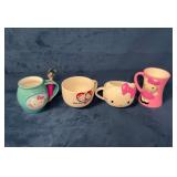 Four Hello Kitty-Themed Ceramic Mugs, Various Desi