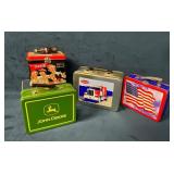 Four Decorative Tin Lunchboxes Featuring Various T
