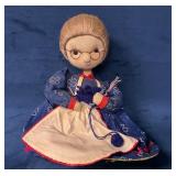 Cloth Doll With Glasses and Sewing Theme in Blue F