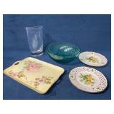 Tableware Set Including Floral Tray, Plates, Bowl,