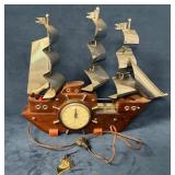 Mid-Century Electric Ship Clock with Wooden and Me