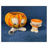Two Ceramic Halloween Footed Candy Bowls