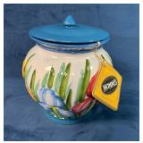 Hand-Painted Ceramic Canister with Floral Design a