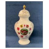 Porcelain Lidded Vase with Heraldic Shields and Sc