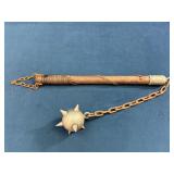 Wood and Metal Spiked Flail with Chain and Ball