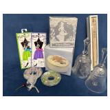 Decorative Items Including Avon Perfume, Glass Bel