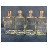 Four Etched Liquor Bar Bottles Without Stoppers