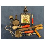 Vintage Kitchen Tools with Cast Iron Plaque, Utens