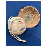 Handwoven Grass Baskets: Spiral with Green Detaili